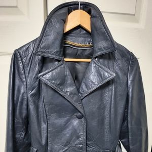Vintage leather trench coat- Dark blue